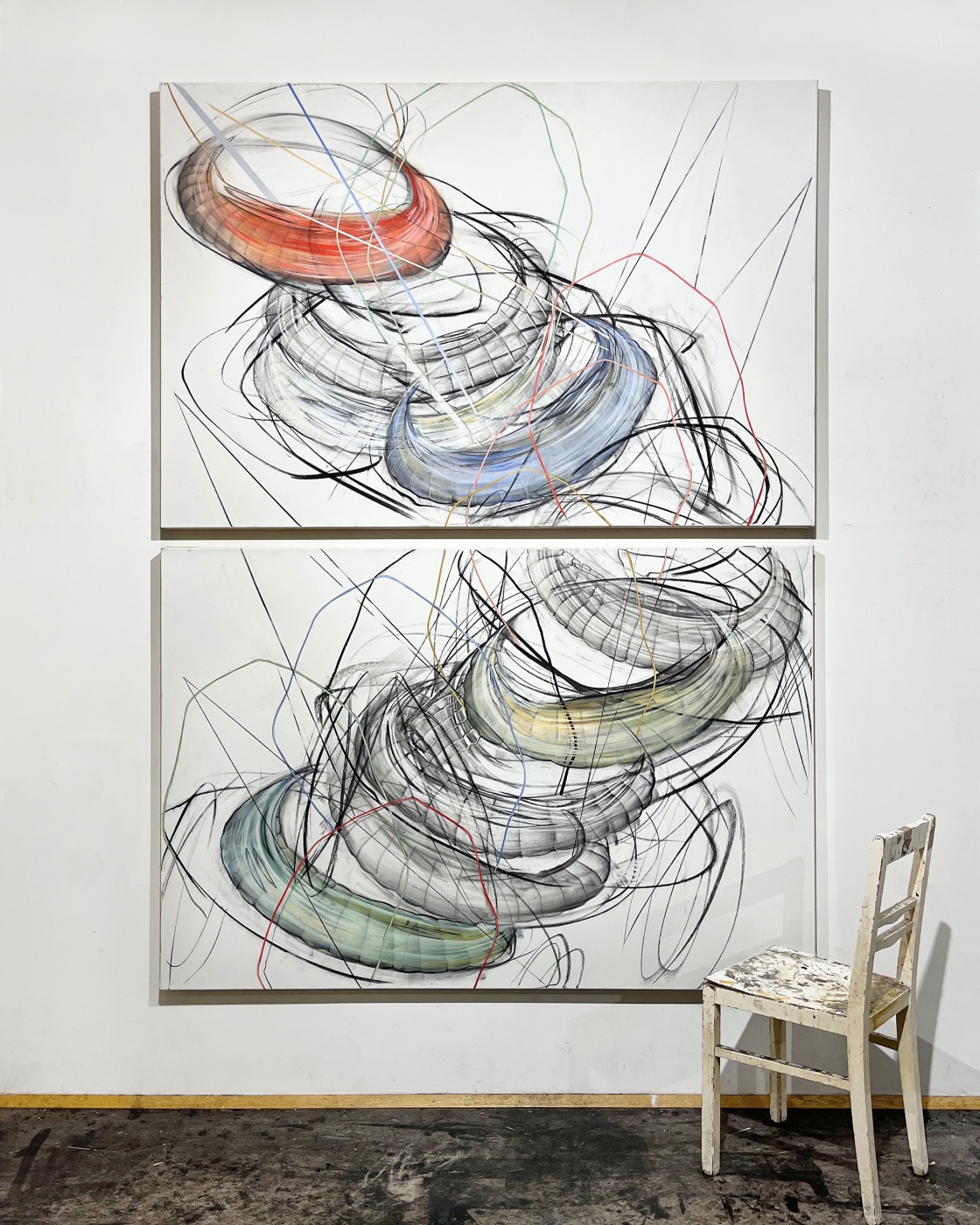 stylianos_schicho_2025_Two_People_Ascending_a_Staircase_While_Looking_at_Each_Other_studio_view